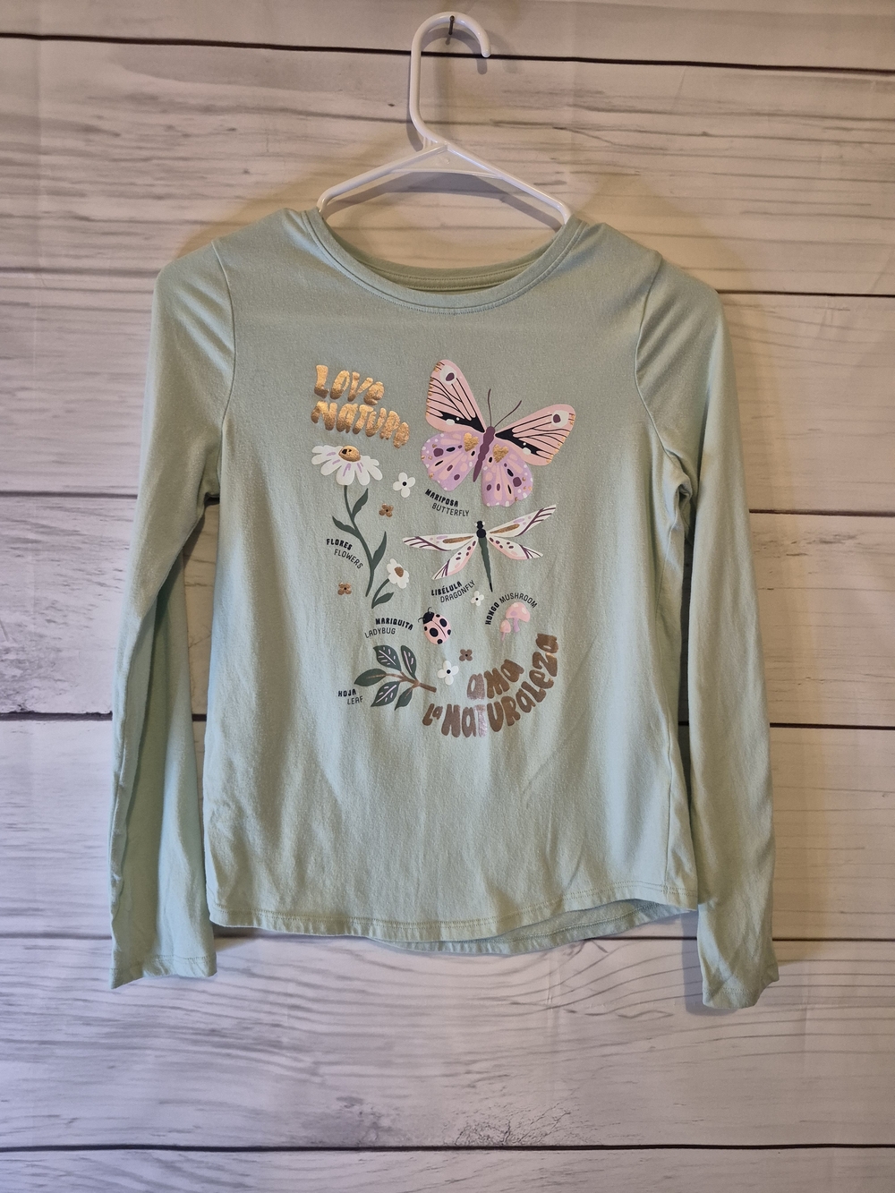Girls' Light Green Butterfly Graphic Long-Sleeve Tee